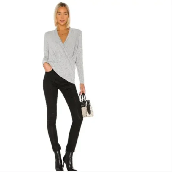 Revolve 1. State Cross Front Cozy Knit Top in Silver Heather S - Picture 13 of 14